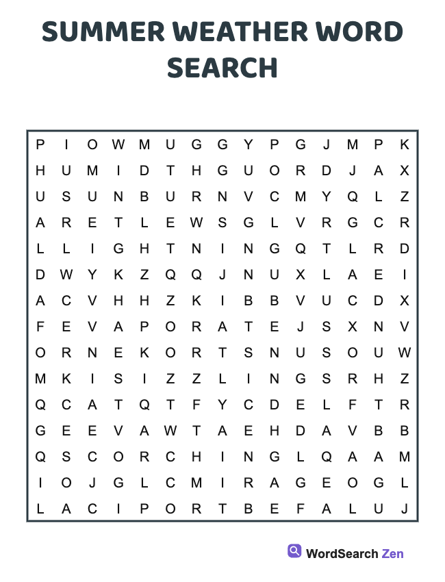 Summer Weather Word Search