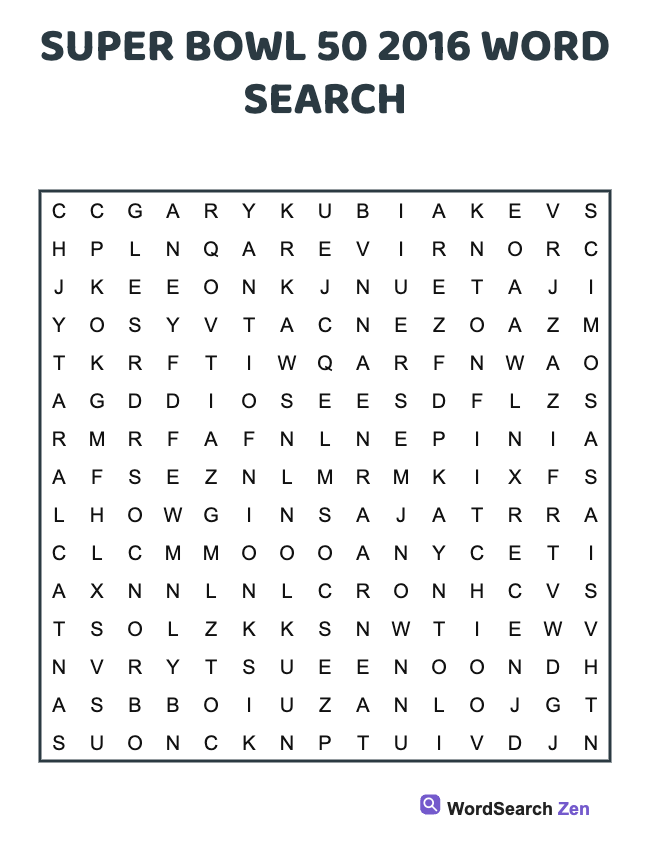 2016 Super Bowl 50 Word Search