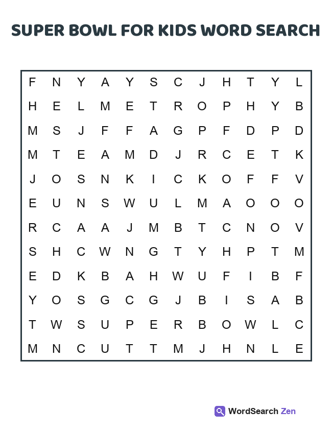 Super Bowl For Kids Word Search
