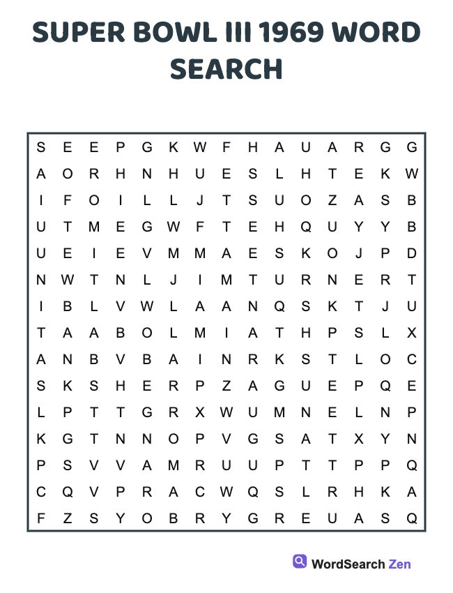 1969 Super Bowl III Word Search