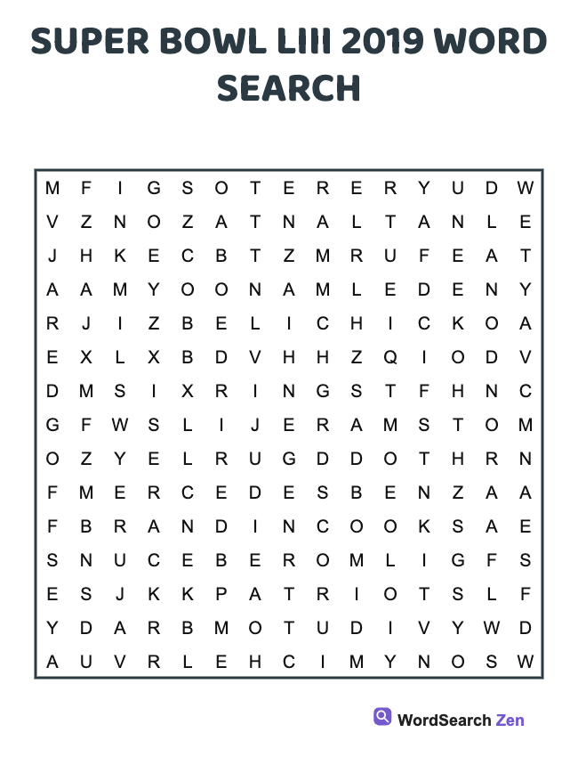 2019 Super Bowl LIII Word Search
