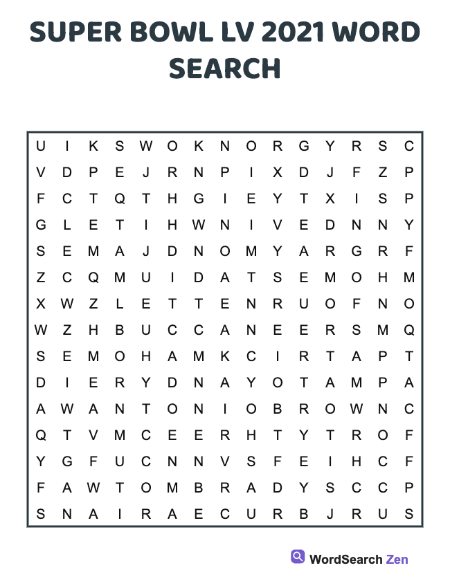 2021 Super Bowl LV Word Search