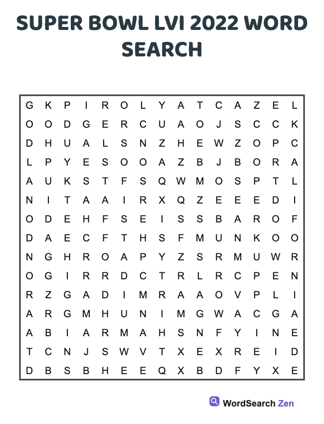 2022 Super Bowl LVI Word Search