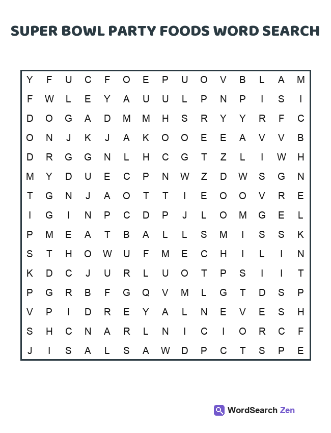 Super Bowl Party Foods Word Search