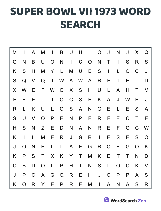 1973 Super Bowl VII Word Search
