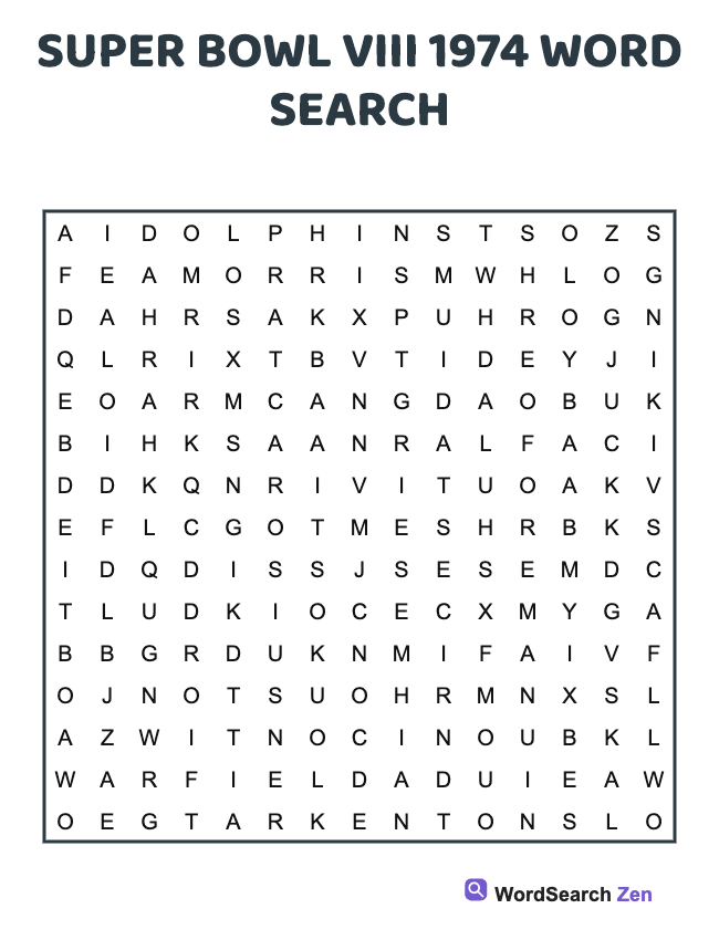 1974 Super Bowl VIII Word Search