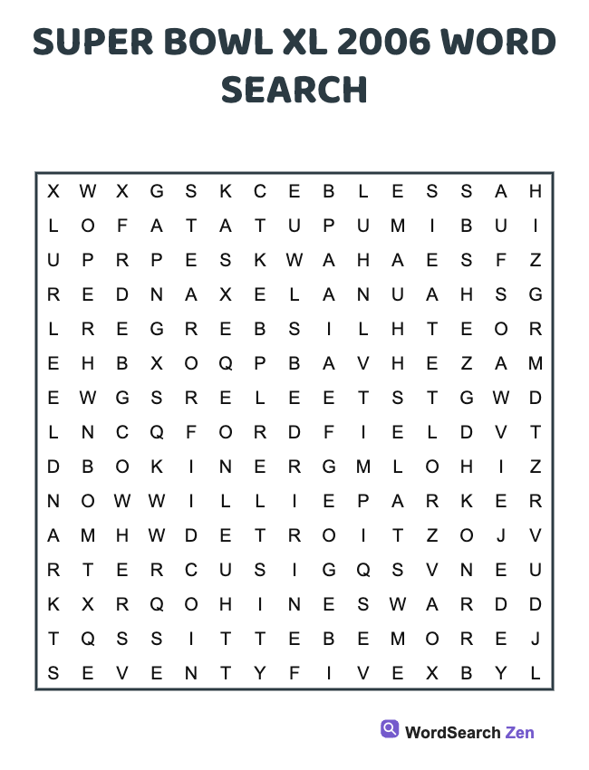 2006 Super Bowl XL Word Search