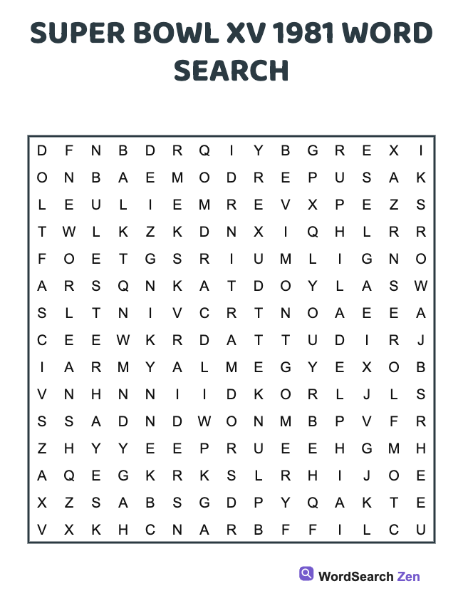 1981 Super Bowl XV Word Search