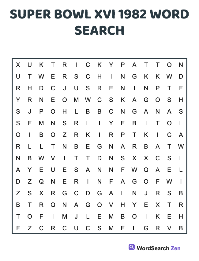 1982 Super Bowl XVI Word Search