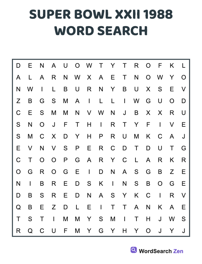 1988 Super Bowl XXII Word Search