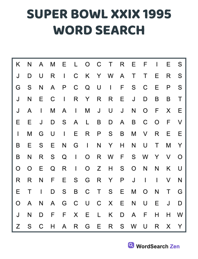 1995 Super Bowl XXIX Word Search