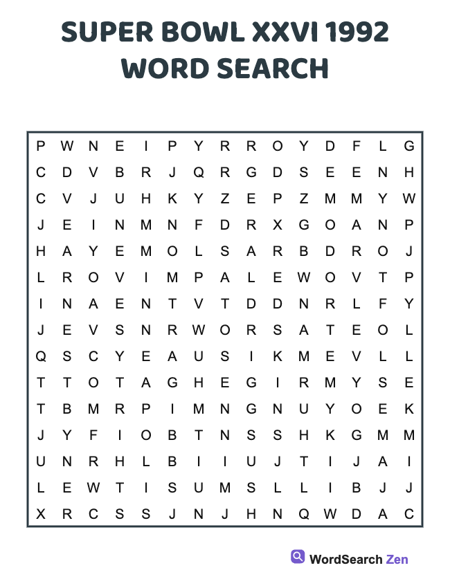 1992 Super Bowl XXVI Word Search