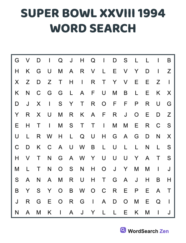 1994 Super Bowl XXVIII Word Search