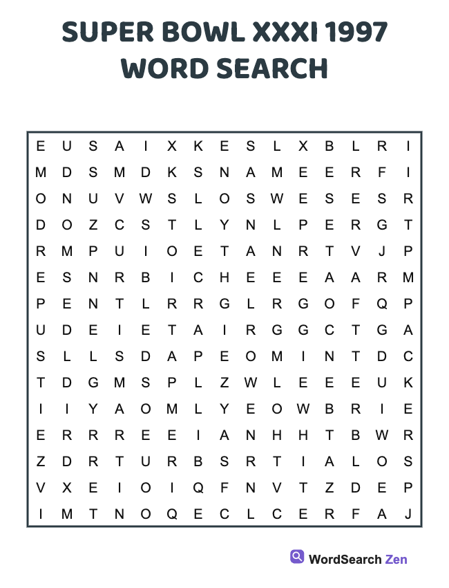 1997 Super Bowl XXXI Word Search