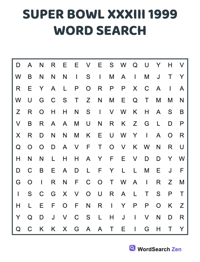 1999 Super Bowl XXXIII Word Search