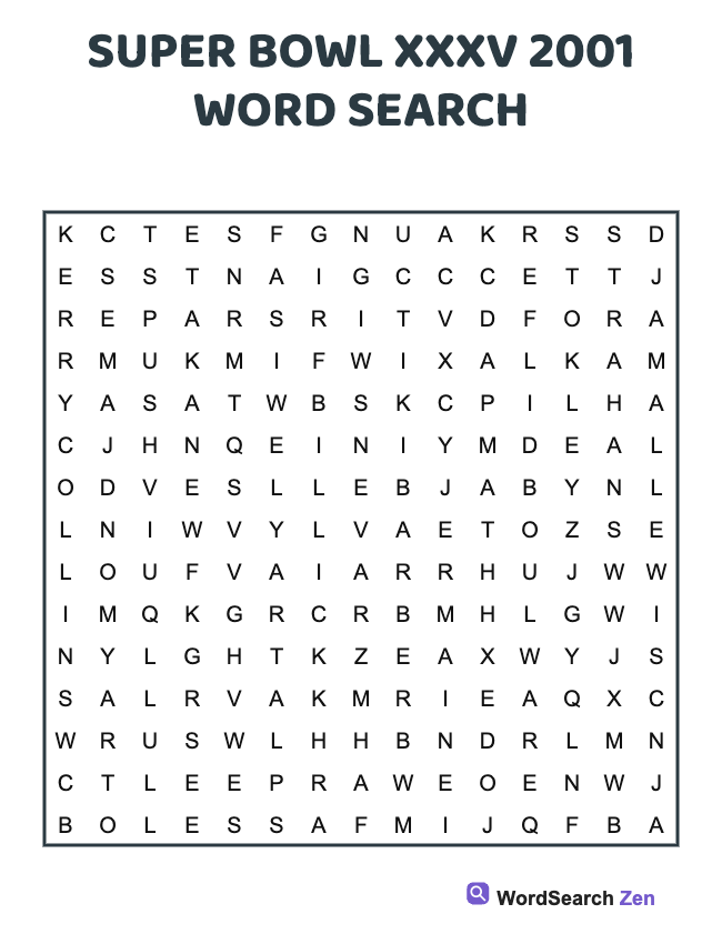 2001 Super Bowl XXXV Word Search