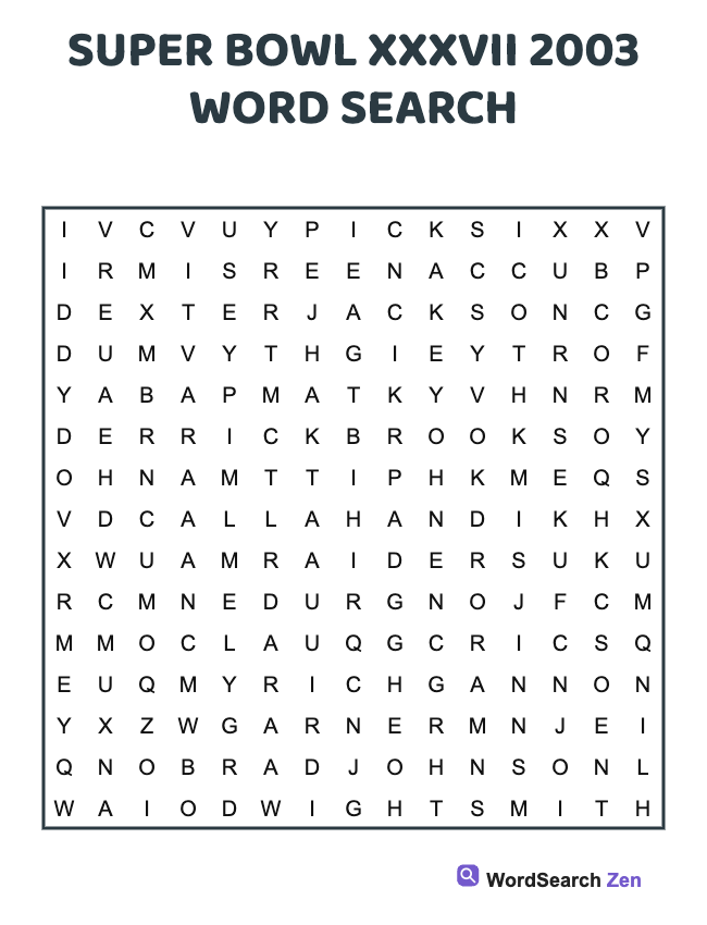 2003 Super Bowl XXXVII Word Search