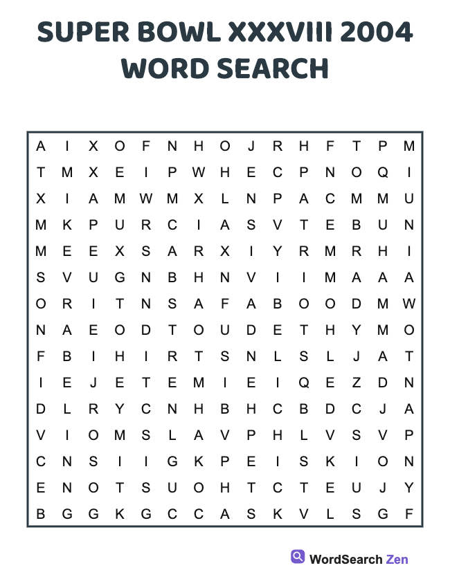 2004 Super Bowl XXXVIII Word Search