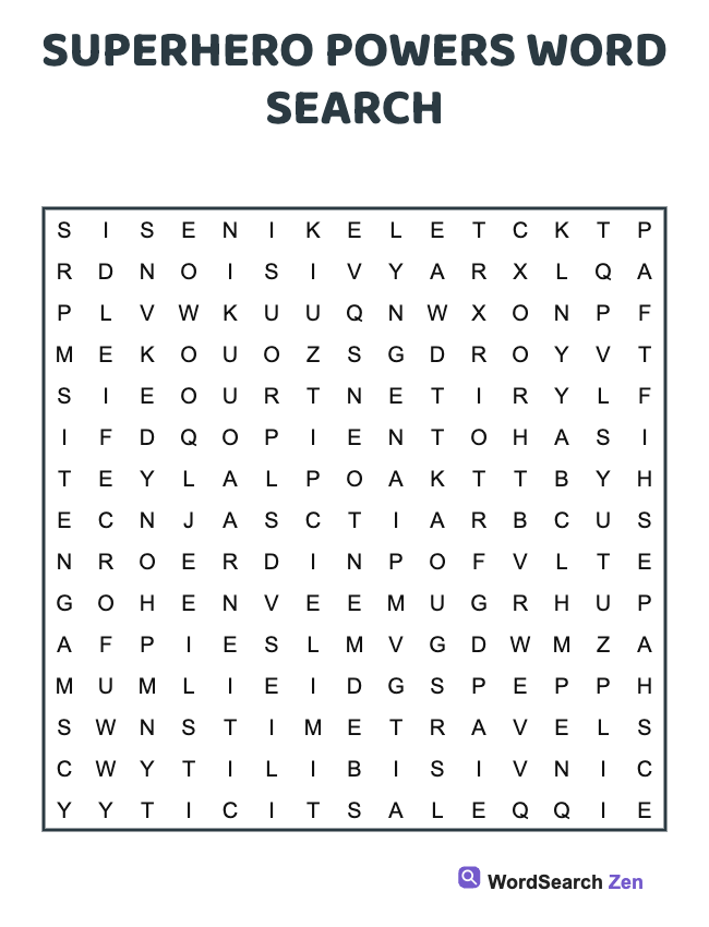 Superhero Powers Word Search