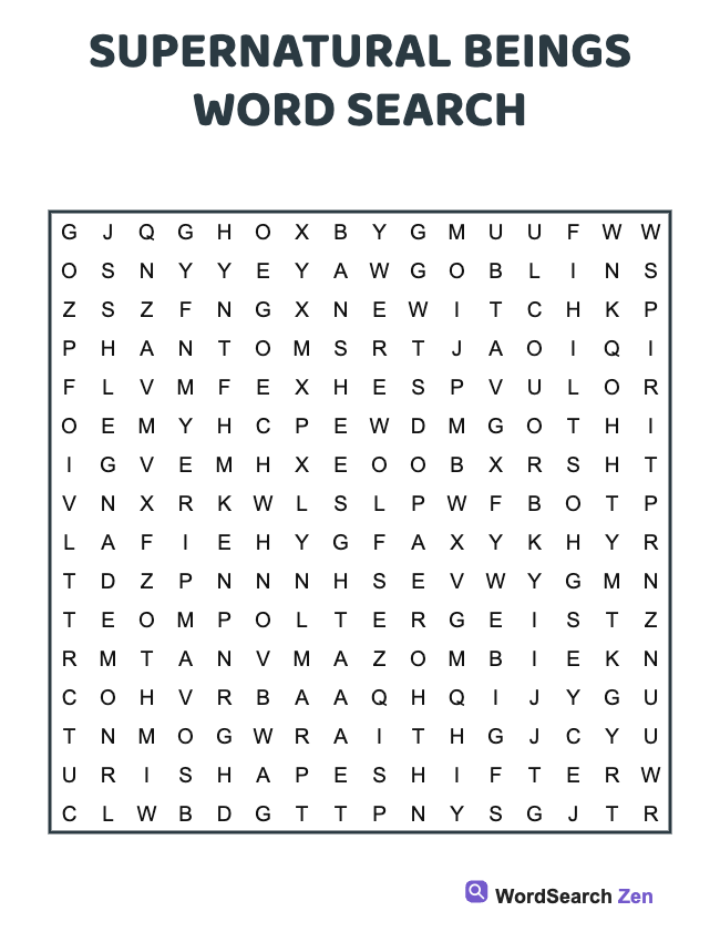 Supernatural Beings Word Search
