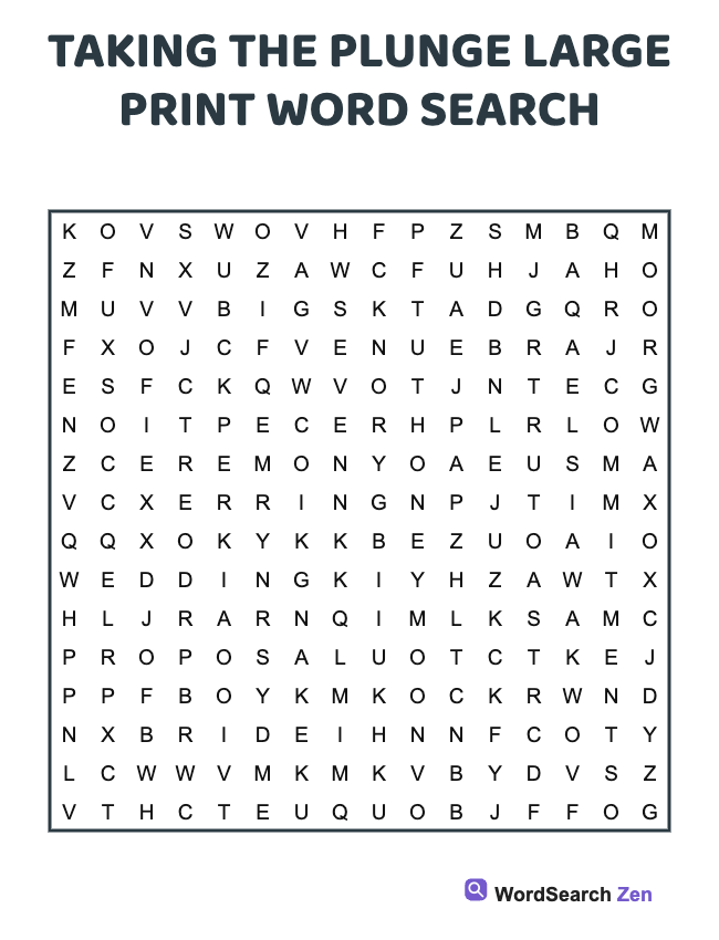 Taking The Plunge Large Print Word Search
