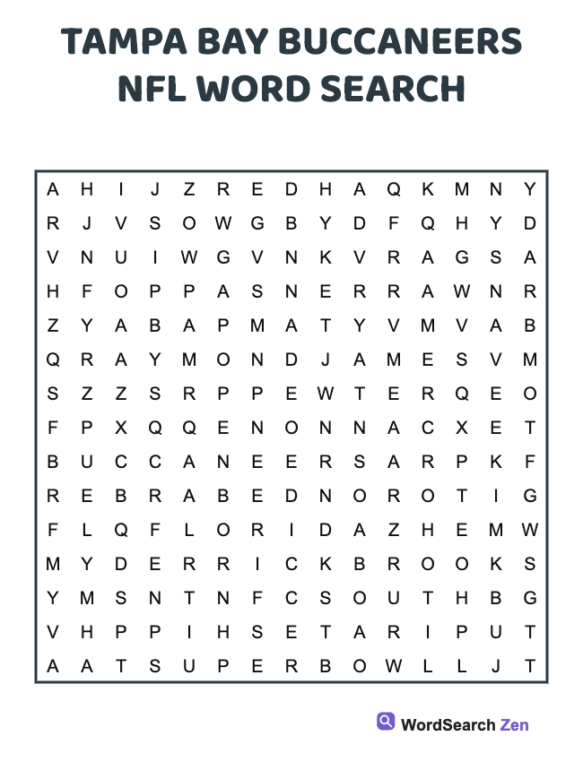 Tampa Bay Buccaneers NFL Word Search