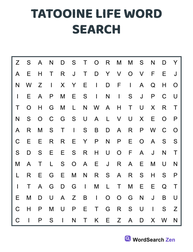 Tatooine Life Word Search