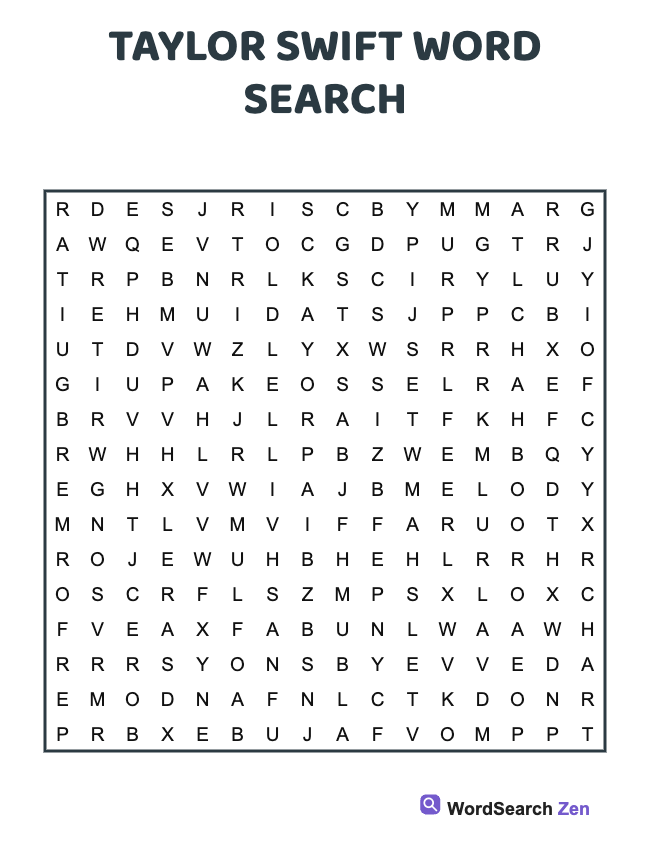 Taylor Swift Word Search