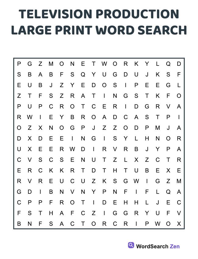 Television Production Large Print Word Search