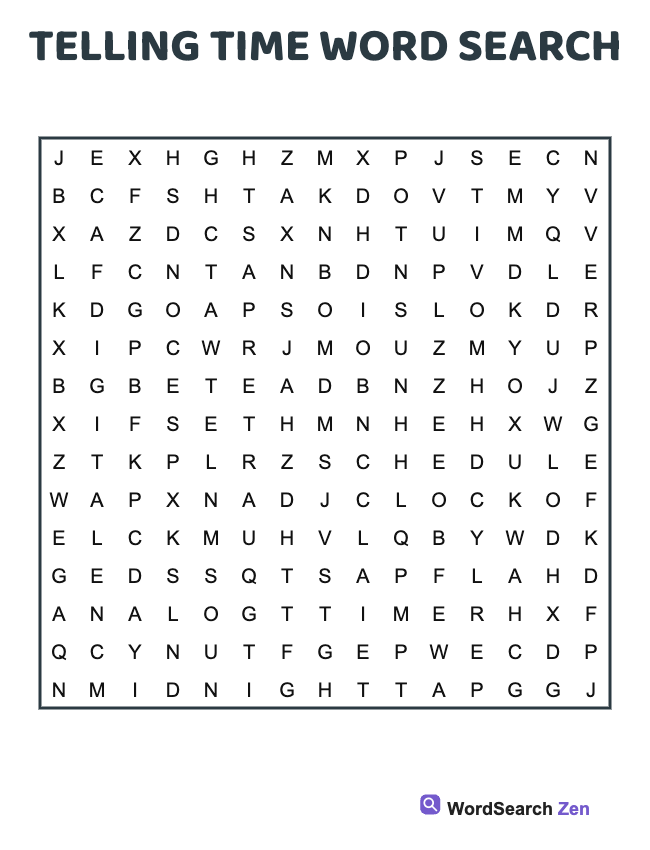 Telling Time Word Search