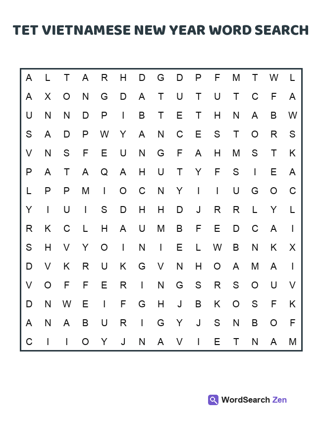 Tet Vietnamese New Year Word Search