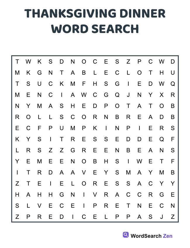 Thanksgiving Dinner Word Search