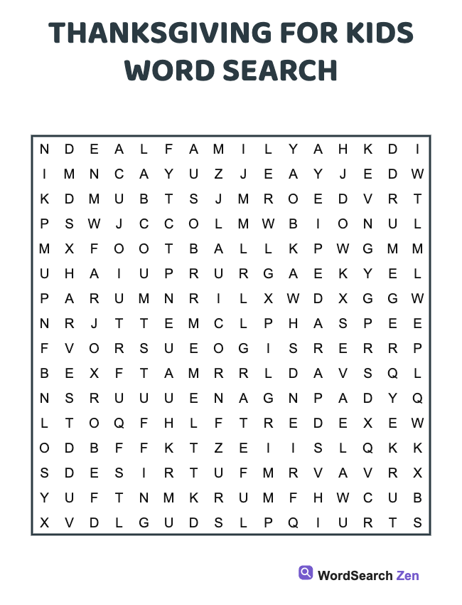 Thanksgiving For Kids Word Search
