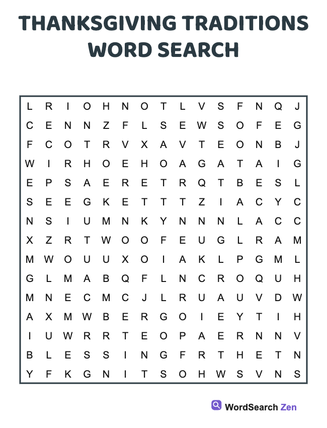 Thanksgiving Traditions Word Search