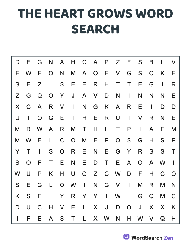 The Heart Grows Word Search