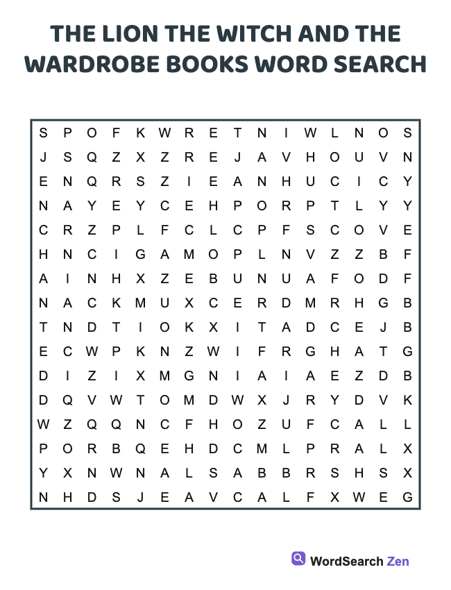 The Lion The Witch And The Wardrobe Books Word Search