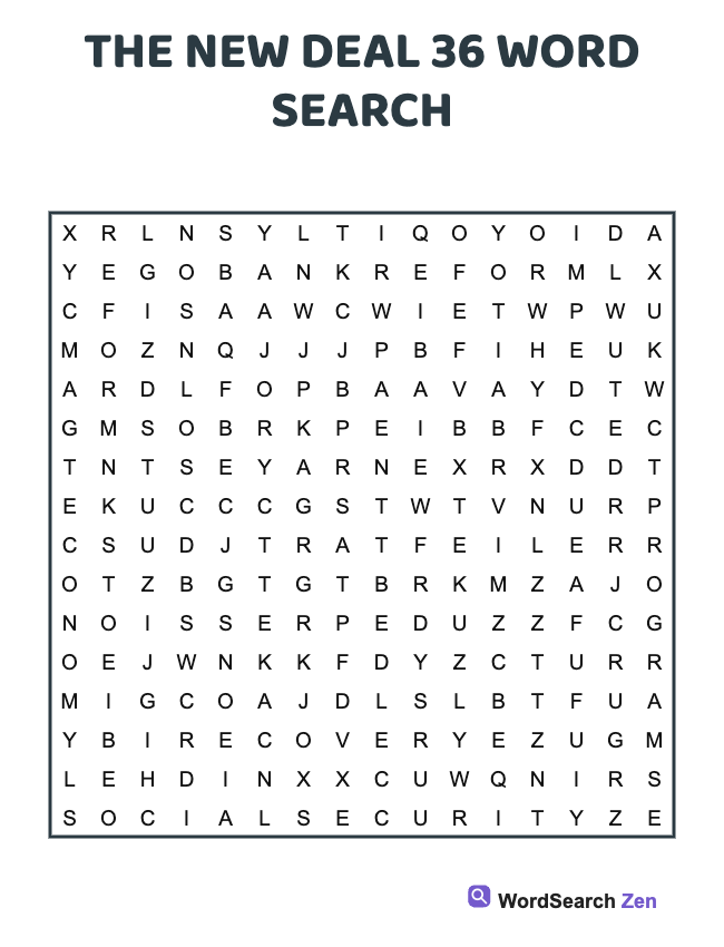 The New Deal 36 Word Search