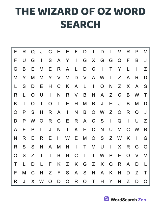The Wizard Of Oz Word Search