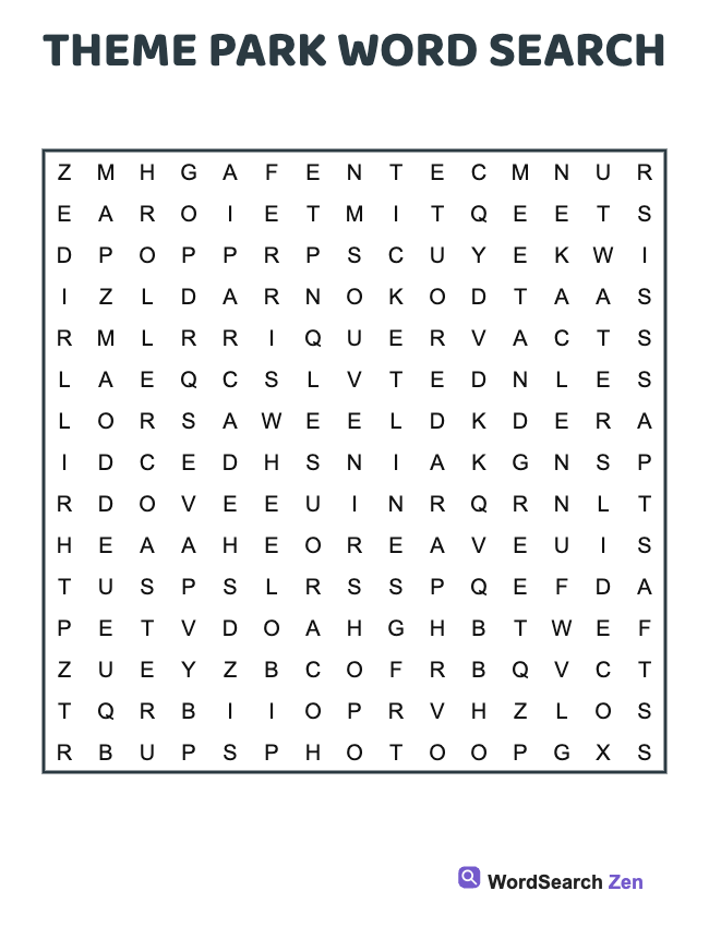 Theme Park Word Search