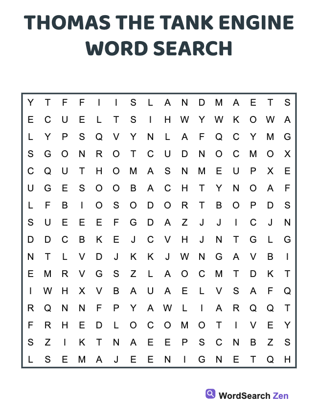 Thomas The Tank Engine Word Search