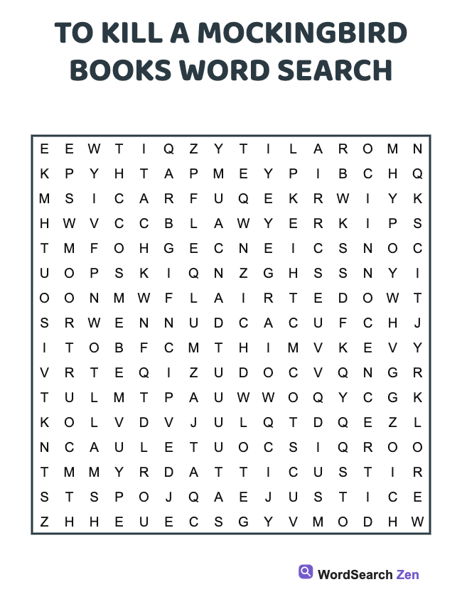 To Kill A Mockingbird Books Word Search