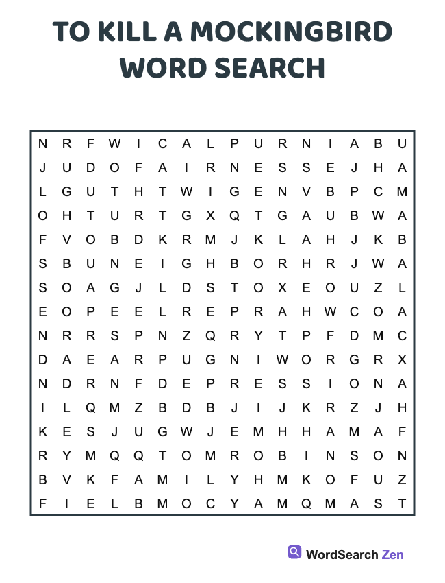To Kill A Mockingbird Word Search