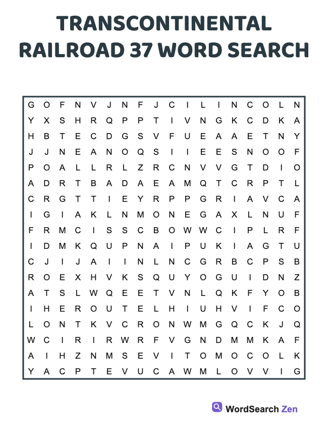 Transcontinental Railroad 37 Word Search