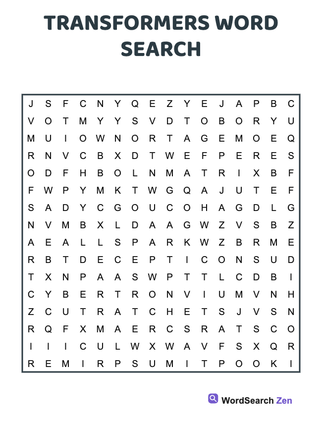 Transformers Word Search