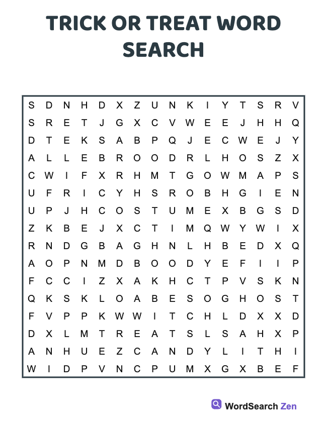 Trick Or Treat Word Search