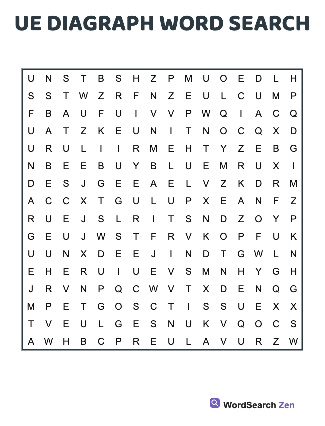 Ue Diagraph Word Search
