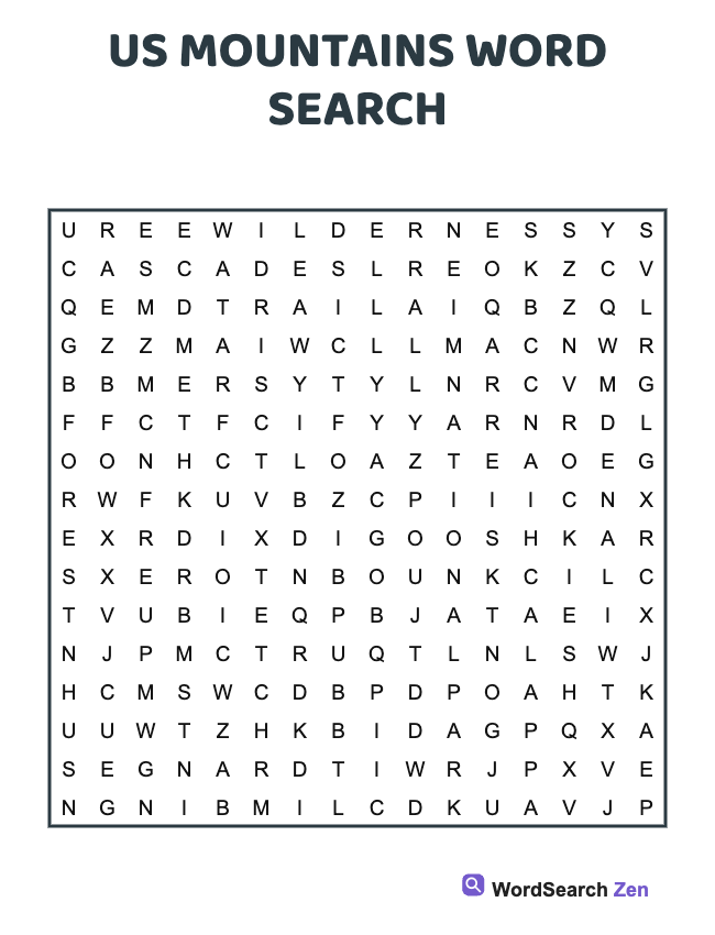 Us Mountains Word Search