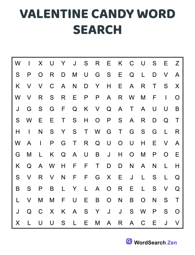 Valentine Candy Word Search