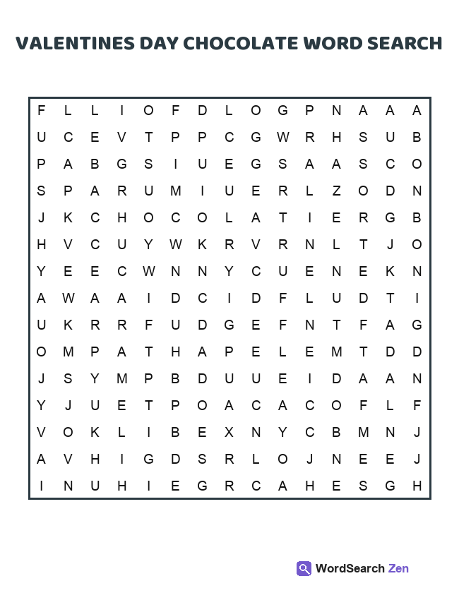 Valentines Day Chocolate Word Search printable puzzle sheet