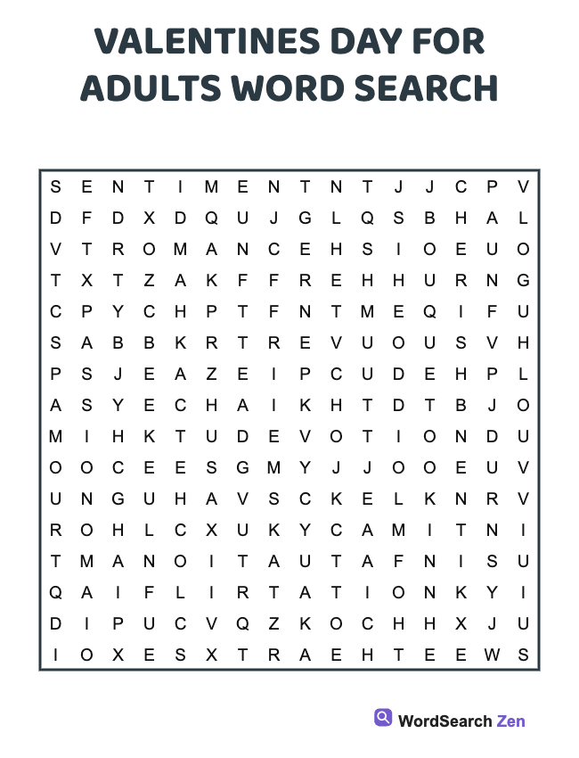 Valentines Day For Adults Word Search